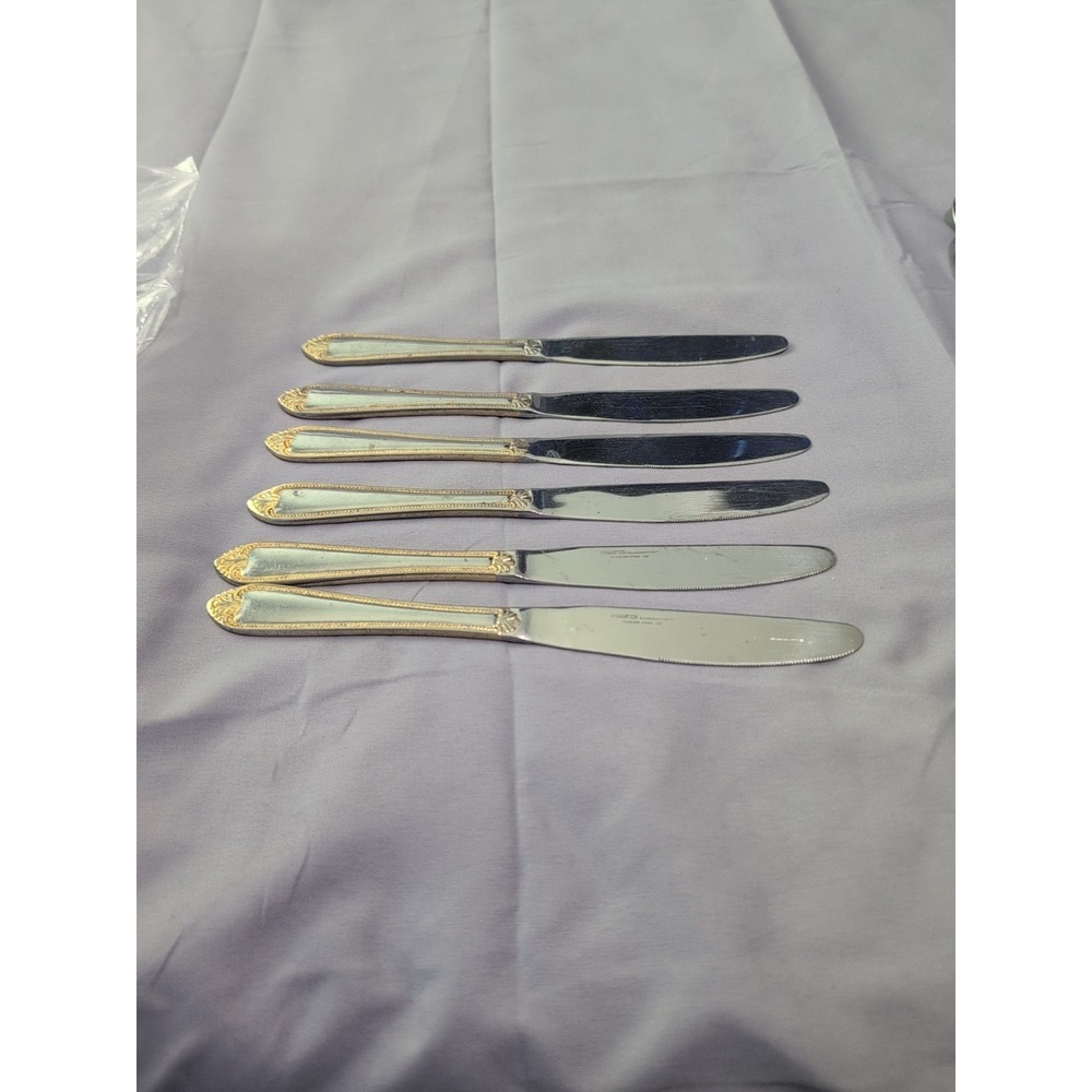 Hampton Silversmiths RENEE Dinner Knives Set of 6 Stainless‎ Gold Accent